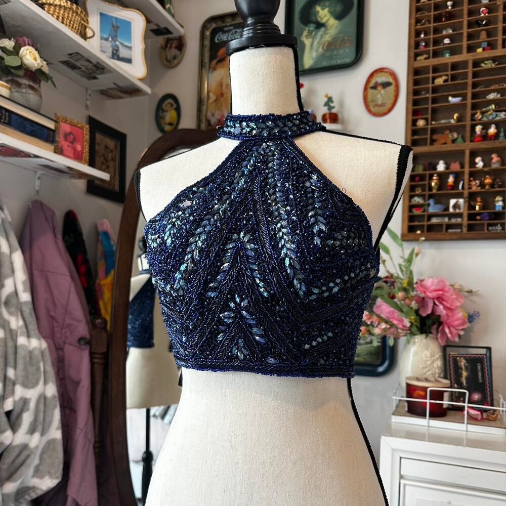 Navy blue crochet halter top